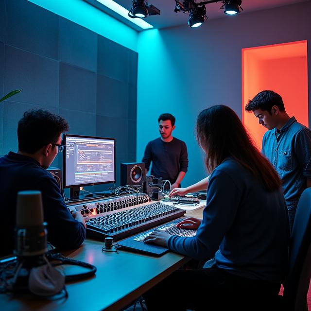 Equipo profesional de Pintar Audio en estudio de grabación en Medellín